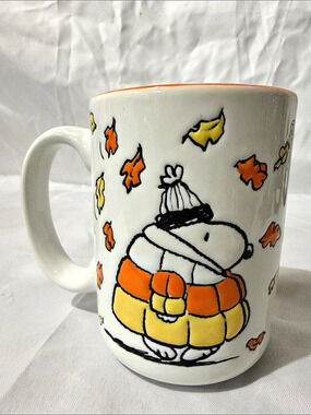 Peanuts Snoopy Candy Corn Puffer Jacket Fall Leaves Mug